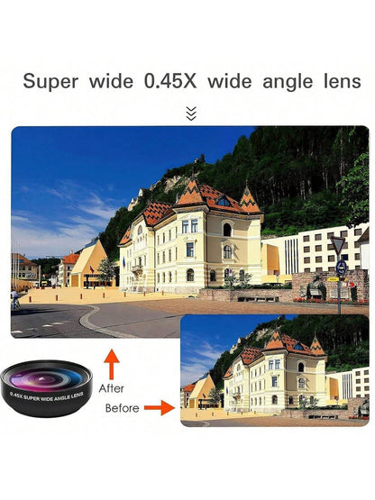 2-In-1 Phone Camera Lens Kit, Includes 0.45X Wide Angle Lens And 12.5X Macro Lens, Compatible With IOS And Android Smartphones & Tablets, Ideal For Summer Vacation, Travel, Creative Photography And Mo