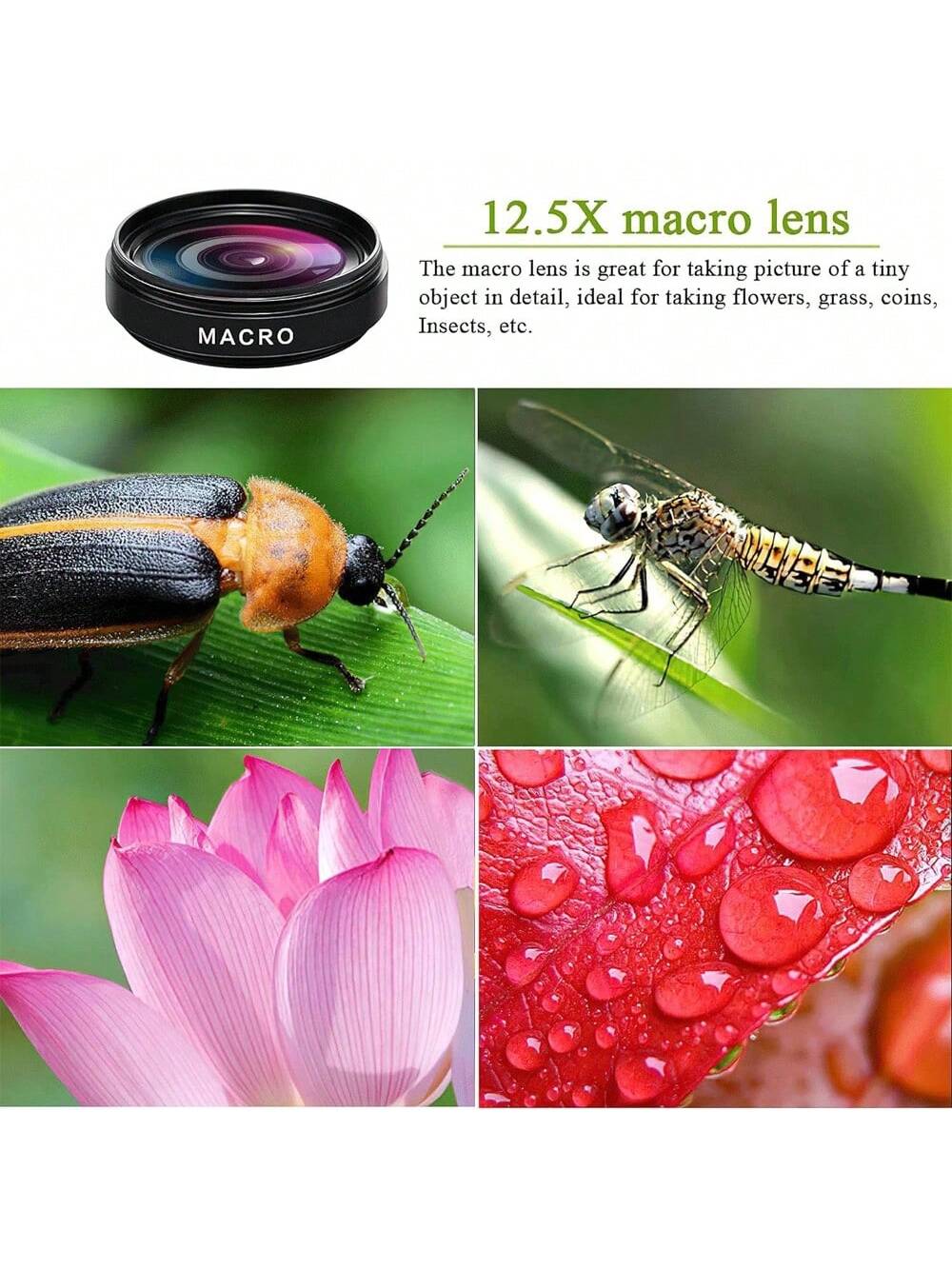 2-In-1 Phone Camera Lens Kit, Includes 0.45X Wide Angle Lens And 12.5X Macro Lens, Compatible With IOS And Android Smartphones & Tablets, Ideal For Summer Vacation, Travel, Creative Photography And Mo