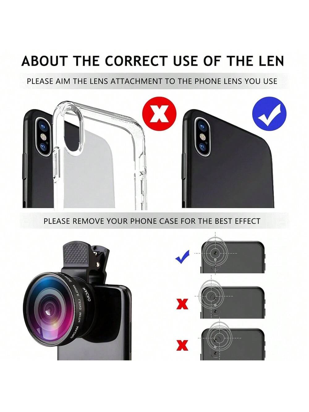 2-In-1 Phone Camera Lens Kit, Includes 0.45X Wide Angle Lens And 12.5X Macro Lens, Compatible With IOS And Android Smartphones & Tablets, Ideal For Summer Vacation, Travel, Creative Photography And Mo