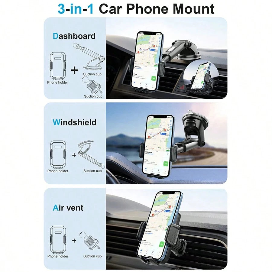 2-In-1 Phone Holder, Car Dashboard Holder, ABS Material, 360 ° Rotation, Universal Compatibility, Adjustable Suction Cup Installation, With Vertical And Horizontal Adjustment, Car Phone Holder.