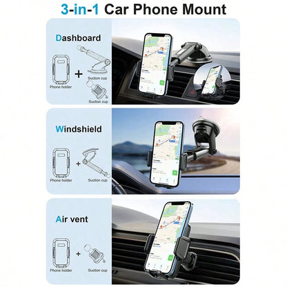 2-In-1 Phone Holder, Car Dashboard Holder, ABS Material, 360 ° Rotation, Universal Compatibility, Adjustable Suction Cup Installation, With Vertical And Horizontal Adjustment, Car Phone Holder.