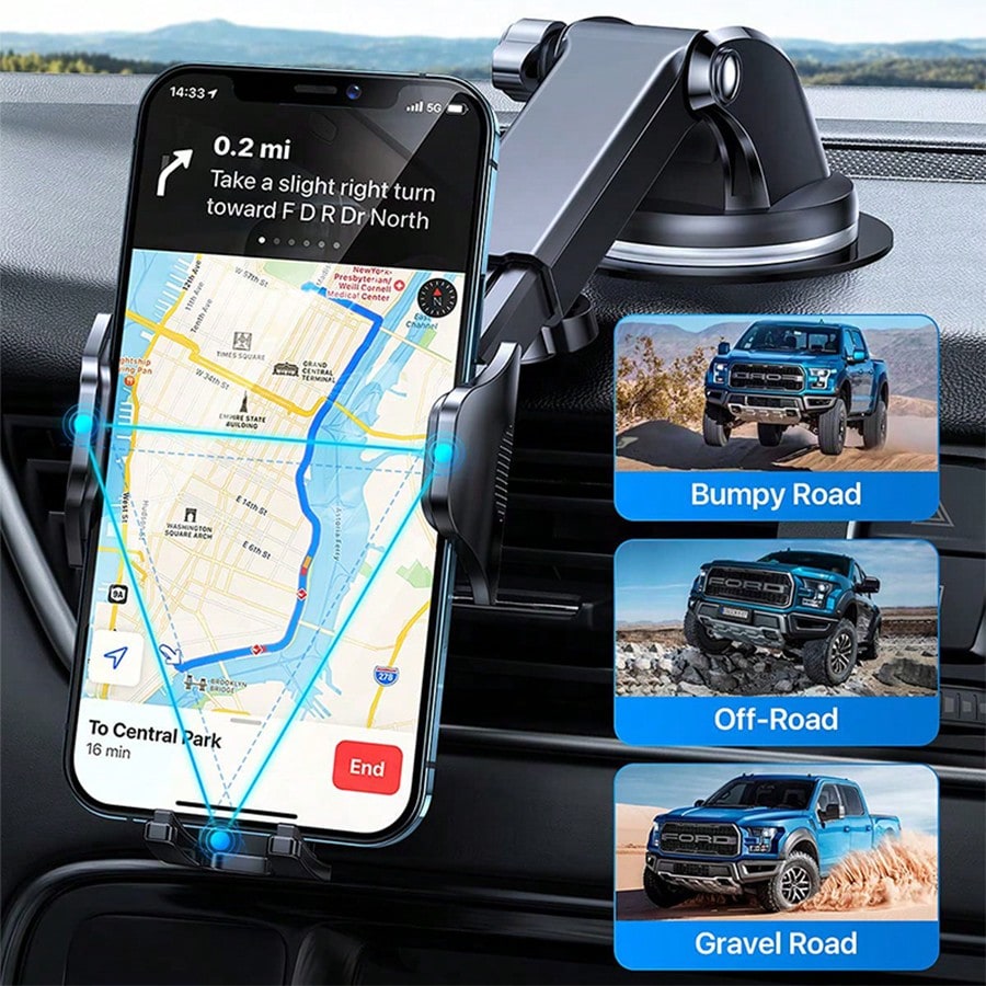 2-In-1 Phone Holder, Car Dashboard Holder, ABS Material, 360 ° Rotation, Universal Compatibility, Adjustable Suction Cup Installation, With Vertical And Horizontal Adjustment, Car Phone Holder.