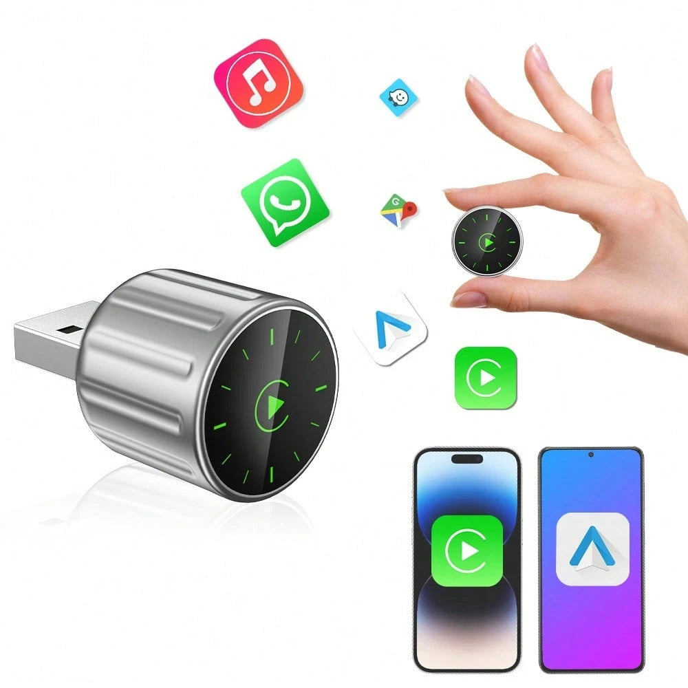 (2 IN 1• Wireless CarPlay ) Wired To Wireless CarPlay Adapter For CarPlay And Android Auto, Mini Size USB Port For 2016+ Cars And 10+/ Android 11+ 2025 Upgrade.(Attached Data Cable)