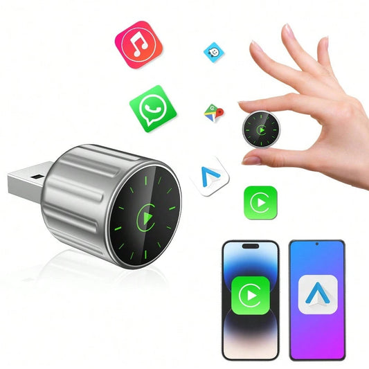 (2 IN 1• Wireless CarPlay ) Wired To Wireless CarPlay Adapter For CarPlay And Android Auto, Mini Size USB Port For 2016+ Cars And 10+/ Android 11+ 2025 Upgrade.(Attached Data Cable)