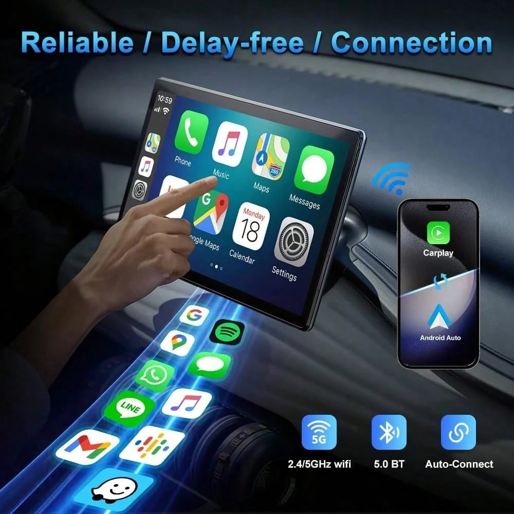(2 IN 1• Wireless CarPlay ) Wired To Wireless CarPlay Adapter For CarPlay And Android Auto, Mini Size USB Port For 2016+ Cars And 10+/ Android 11+ 2025 Upgrade.(Attached Data Cable)