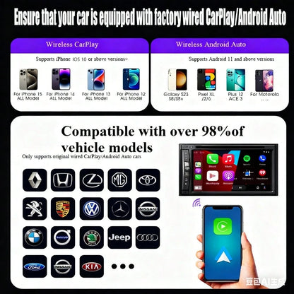 (2 IN 1• Wireless CarPlay ) Wired To Wireless CarPlay Adapter For CarPlay And Android Auto, Mini Size USB Port For 2016+ Cars And 10+/ Android 11+ 2025 Upgrade.(Attached Data Cable)