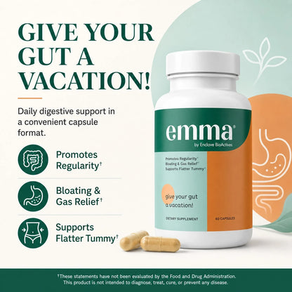 2-Pack Bundle|Emma Digestive Support, Bloating & Gas Relief, Supports Regularity & Flatter Tummy, 60 Capsules/Bottle
