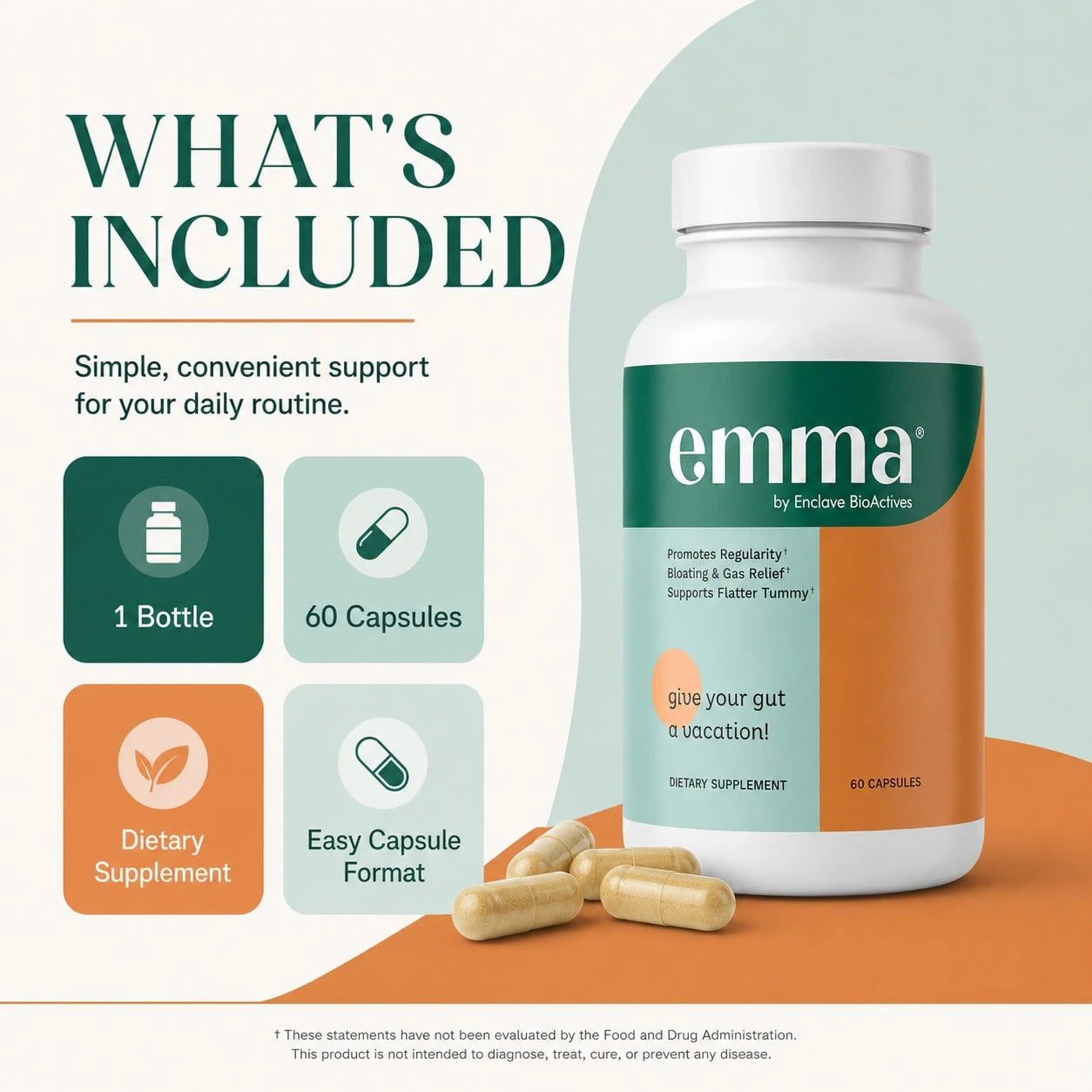 2-Pack Bundle|Emma Digestive Support, Bloating & Gas Relief, Supports Regularity & Flatter Tummy, 60 Capsules/Bottle