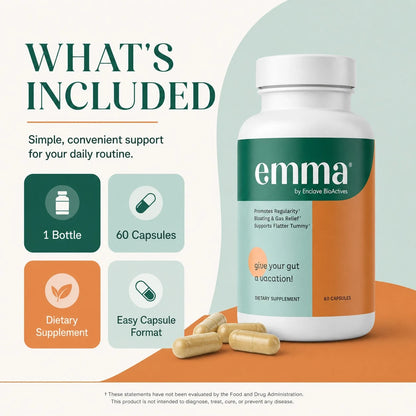2-Pack Bundle|Emma Digestive Support, Bloating & Gas Relief, Supports Regularity & Flatter Tummy, 60 Capsules/Bottle