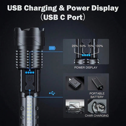 2-Pack USB Rechargeable High Power LED Handheld Flashlights, Work Lights With COB Side Lamp, 7 Modes, Emergency Lighting For Outdoors, Hiking, Camping, Up To 200M Range, For Travel