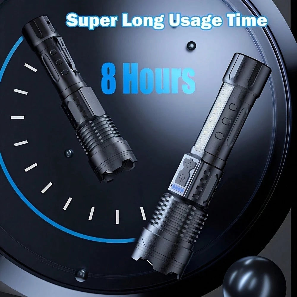2-Pack USB Rechargeable High Power LED Handheld Flashlights, Work Lights With COB Side Lamp, 7 Modes, Emergency Lighting For Outdoors, Hiking, Camping, Up To 200M Range, For Travel