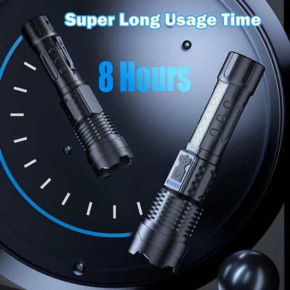 2-Pack USB Rechargeable High Power LED Handheld Flashlights, Work Lights With COB Side Lamp, 7 Modes, Emergency Lighting For Outdoors, Hiking, Camping, Up To 200M Range, For Travel