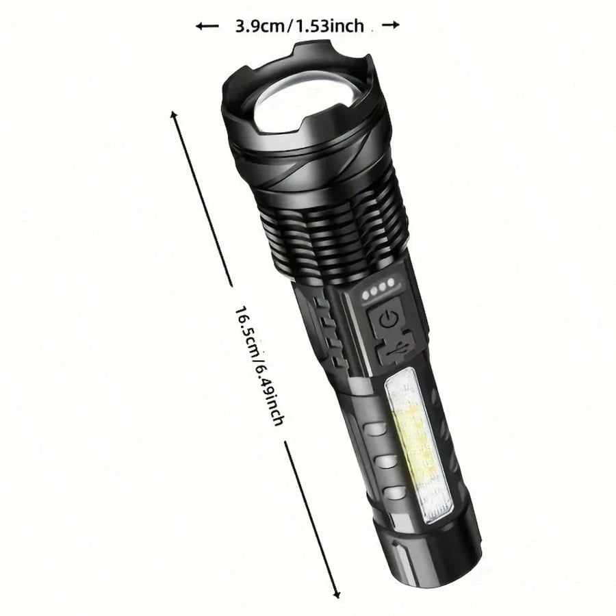 2-Pack USB Rechargeable High Power LED Handheld Flashlights, Work Lights With COB Side Lamp, 7 Modes, Emergency Lighting For Outdoors, Hiking, Camping, Up To 200M Range, For Travel