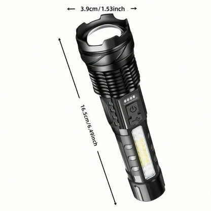 2-Pack USB Rechargeable High Power LED Handheld Flashlights, Work Lights With COB Side Lamp, 7 Modes, Emergency Lighting For Outdoors, Hiking, Camping, Up To 200M Range, For Travel