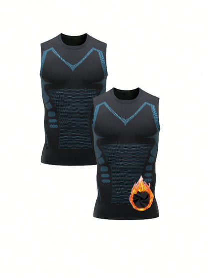 2 Packs Of Men's Thin Fleece Compression Shirts, Shaping Sleeveless Vests, Suitable For Running, Sports And Exercise Base T-Shirts
