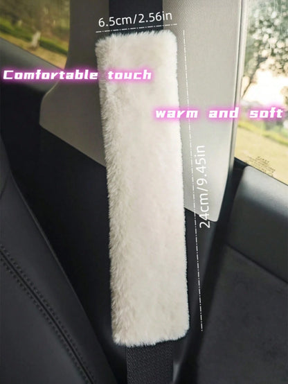 2 Packs Winter Warm Short Plush Shoulder Protectors, Warm Anti-Choke Seatbelt Covers, Car Accessories