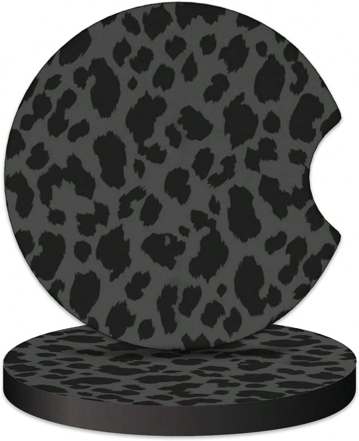 2 Pcs Car Cup Coasters, Black Leopard Print Universal Non-Slip Rubber Car Coasters For Cup Holders 2.75 Inch, Car Interior Accessories For Women