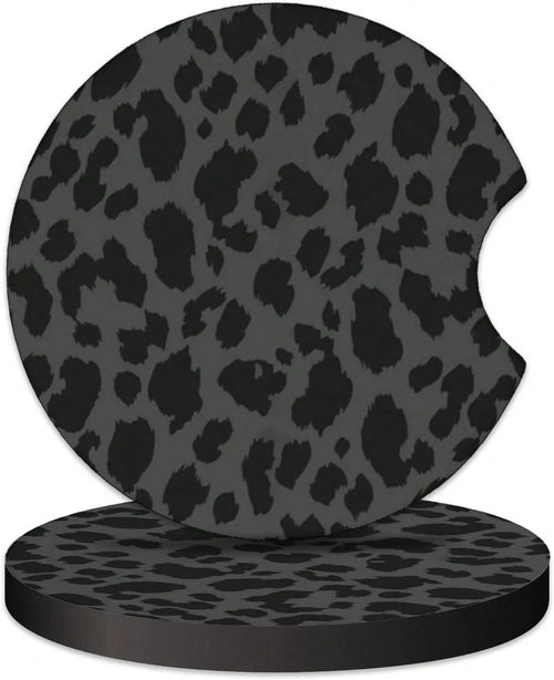 2 Pcs Car Cup Coasters, Black Leopard Print Universal Non-Slip Rubber Car Coasters For Cup Holders 2.75 Inch, Car Interior Accessories For Women