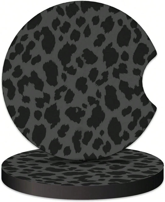 2 Pcs Car Cup Coasters, Black Leopard Print Universal Non-Slip Rubber Car Coasters For Cup Holders 2.75 Inch, Car Interior Accessories For Women