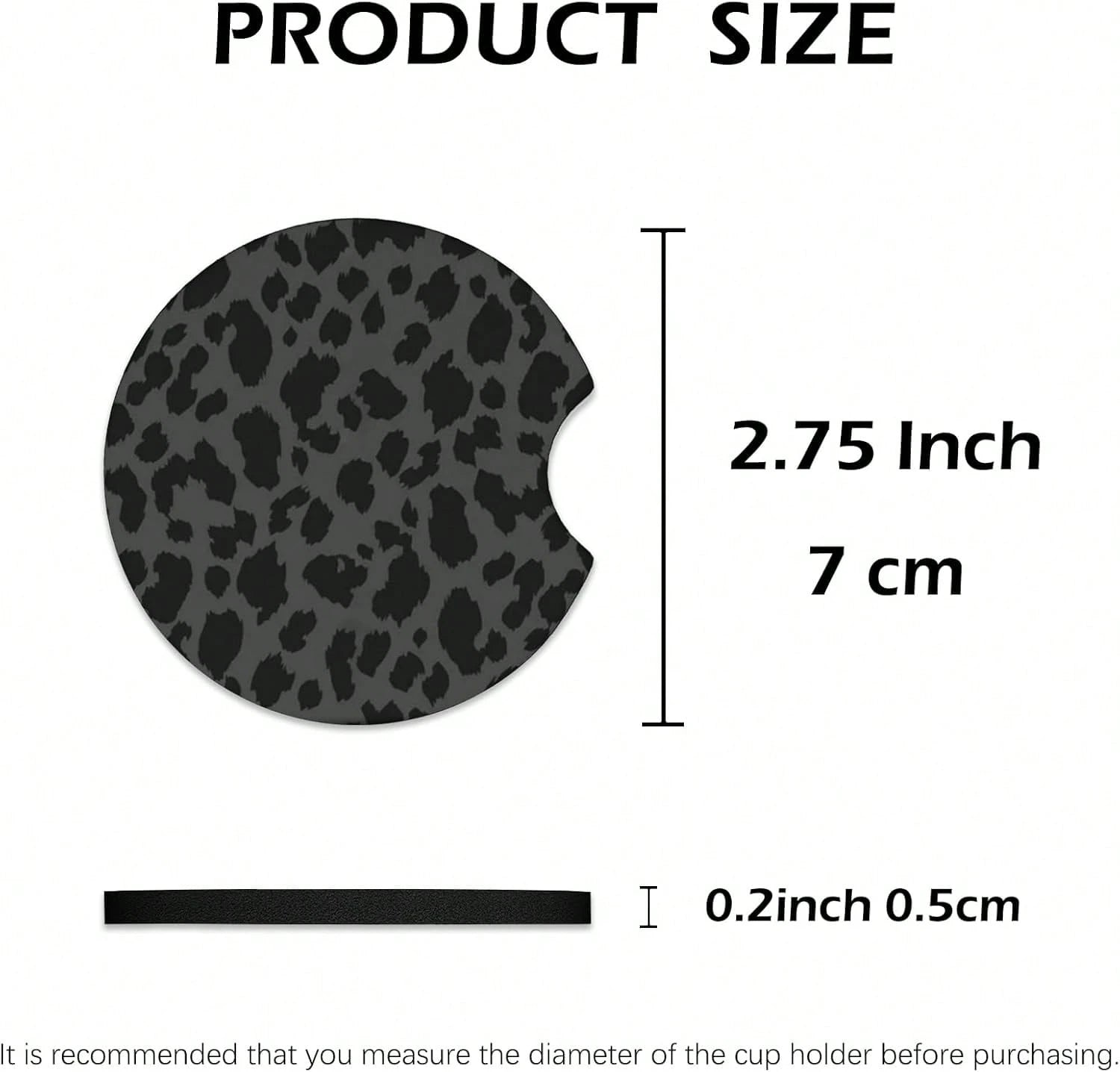 2 Pcs Car Cup Coasters, Black Leopard Print Universal Non-Slip Rubber Car Coasters For Cup Holders 2.75 Inch, Car Interior Accessories For Women