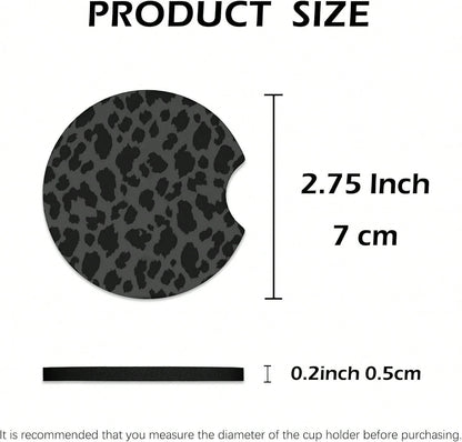 2 Pcs Car Cup Coasters, Black Leopard Print Universal Non-Slip Rubber Car Coasters For Cup Holders 2.75 Inch, Car Interior Accessories For Women