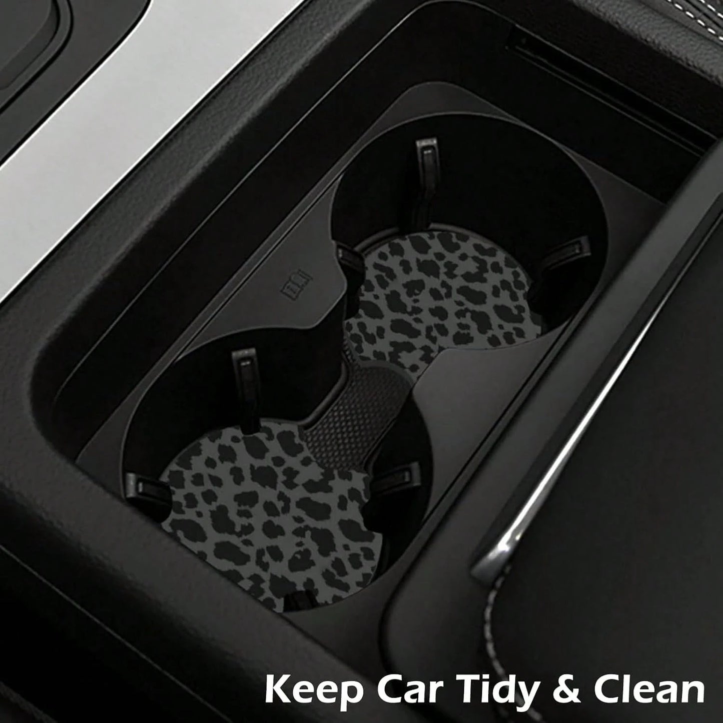 2 Pcs Car Cup Coasters, Black Leopard Print Universal Non-Slip Rubber Car Coasters For Cup Holders 2.75 Inch, Car Interior Accessories For Women