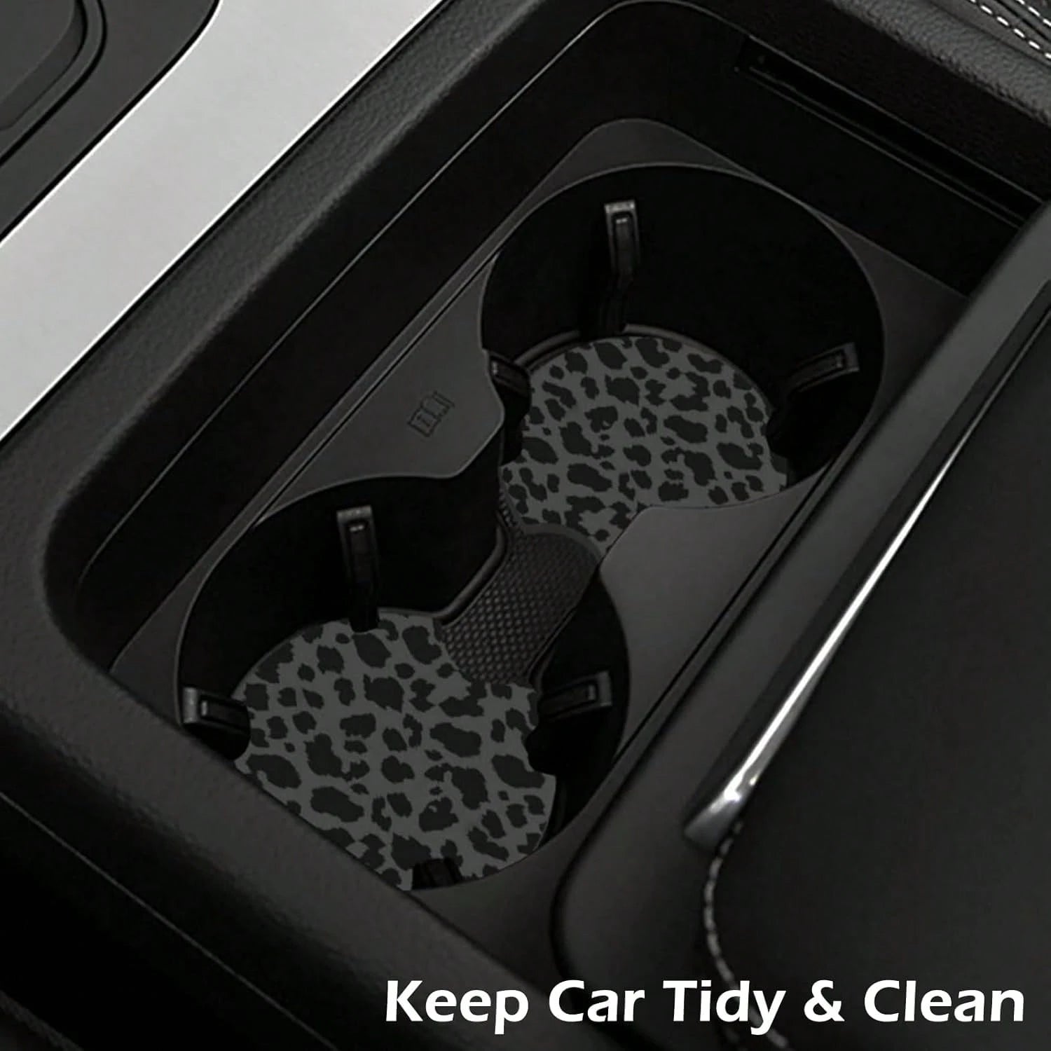 2 Pcs Car Cup Coasters, Black Leopard Print Universal Non-Slip Rubber Car Coasters For Cup Holders 2.75 Inch, Car Interior Accessories For Women
