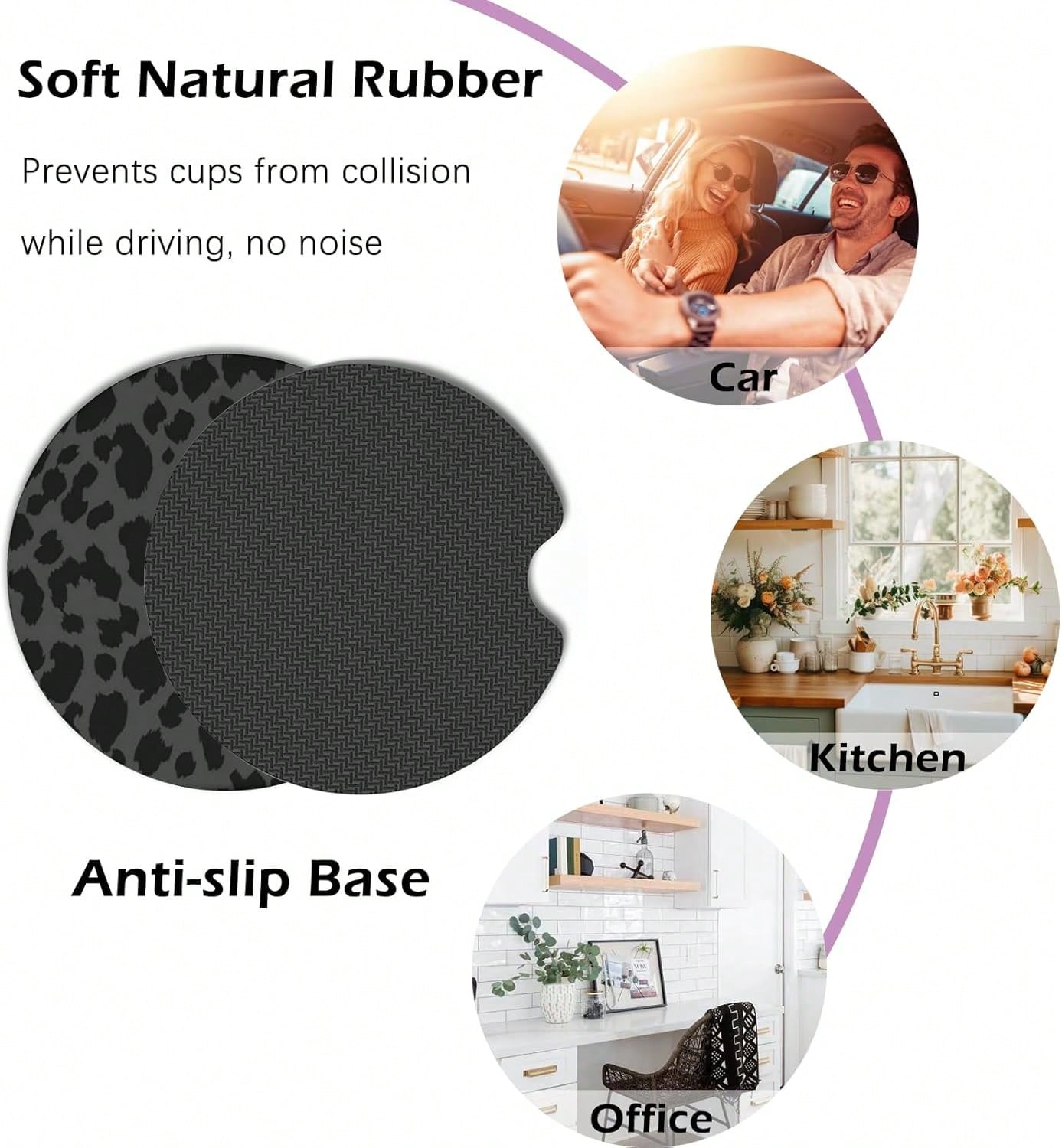2 Pcs Car Cup Coasters, Black Leopard Print Universal Non-Slip Rubber Car Coasters For Cup Holders 2.75 Inch, Car Interior Accessories For Women