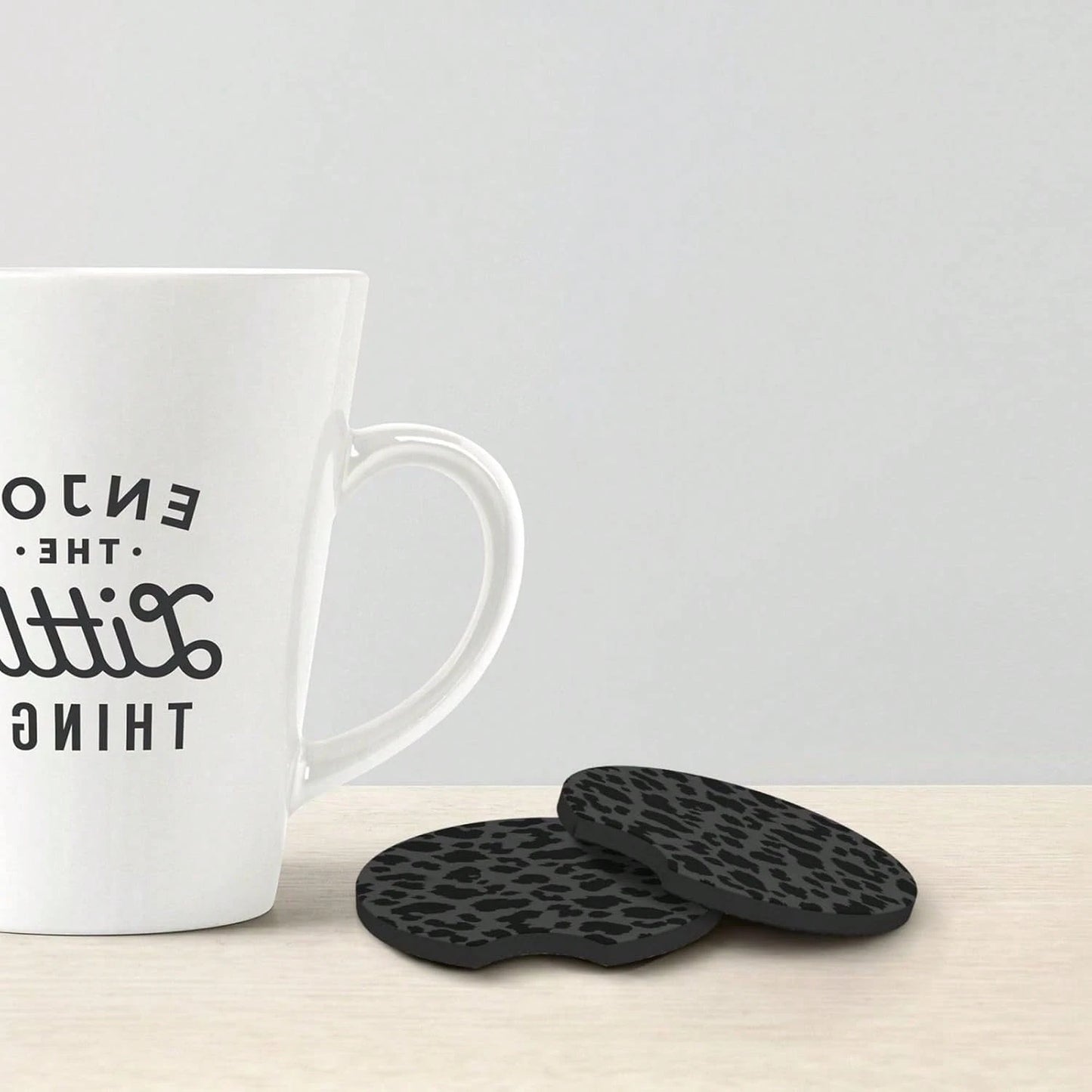 2 Pcs Car Cup Coasters, Black Leopard Print Universal Non-Slip Rubber Car Coasters For Cup Holders 2.75 Inch, Car Interior Accessories For Women