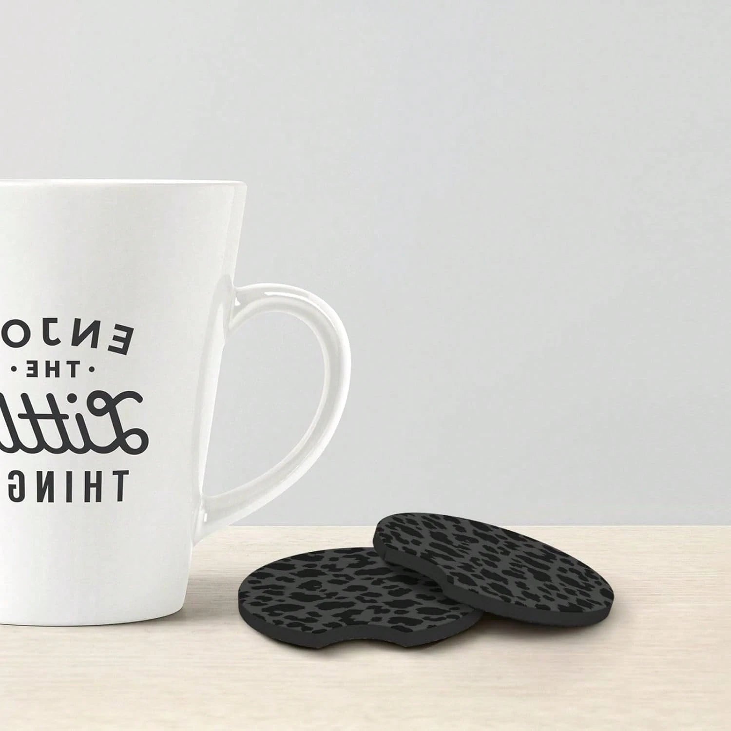 2 Pcs Car Cup Coasters, Black Leopard Print Universal Non-Slip Rubber Car Coasters For Cup Holders 2.75 Inch, Car Interior Accessories For Women