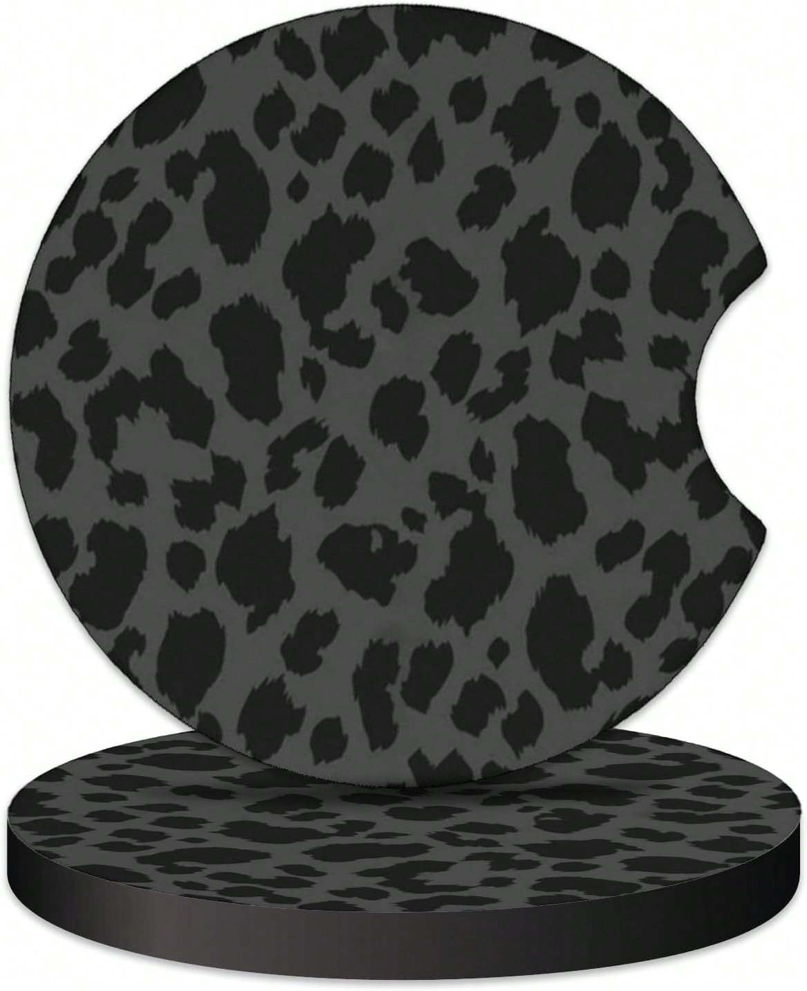 2 Pcs Car Cup Coasters, Black Leopard Print Universal Non-Slip Rubber Car Coasters For Cup Holders 2.75 Inch, Car Interior Accessories For Women
