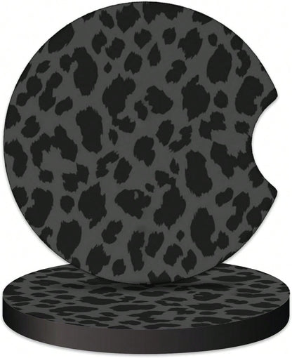 2 Pcs Car Cup Coasters, Black Leopard Print Universal Non-Slip Rubber Car Coasters For Cup Holders 2.75 Inch, Car Interior Accessories For Women