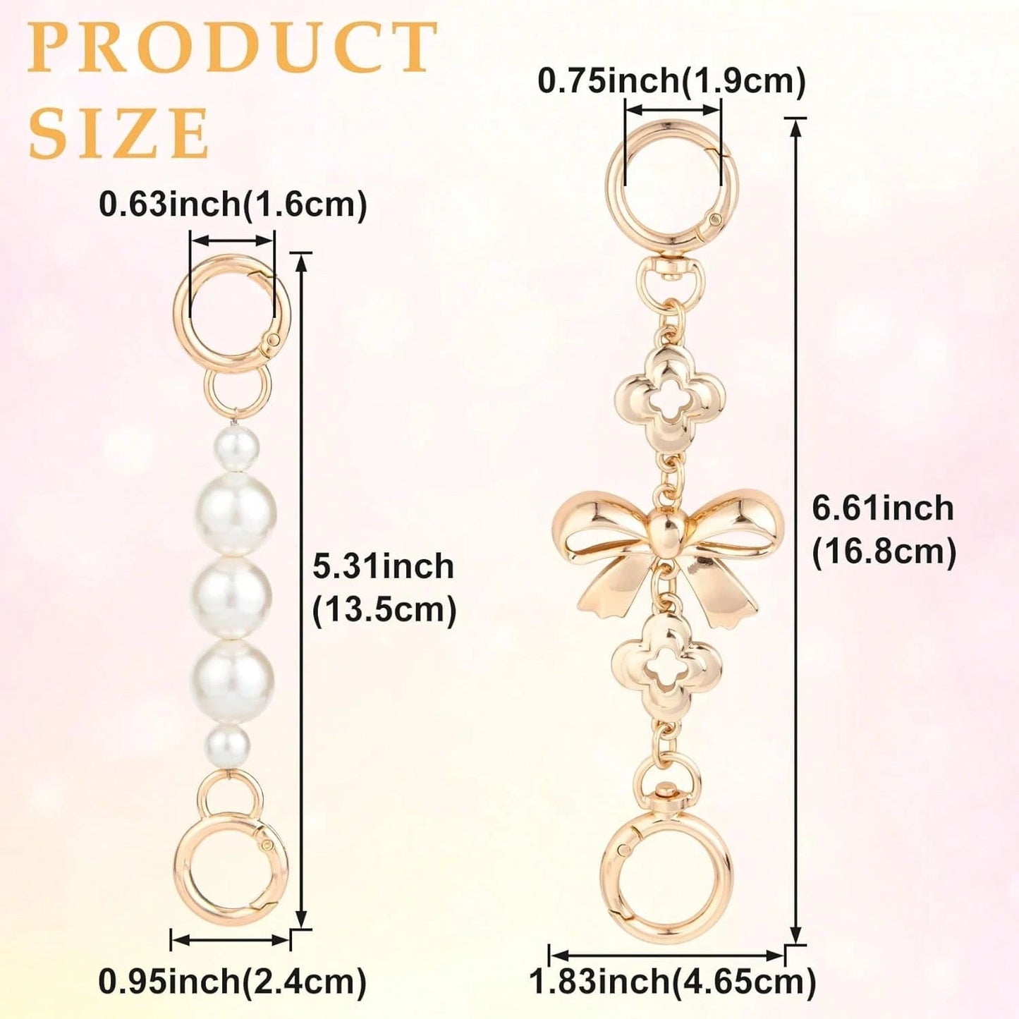 2 Pcs Gold Bow Bag Extender Chain Metal Pearl Purse Strap Replacement Bow Pattern Wallet Extender Chain Decoration For Purses Bags Wallet Fashion Acce