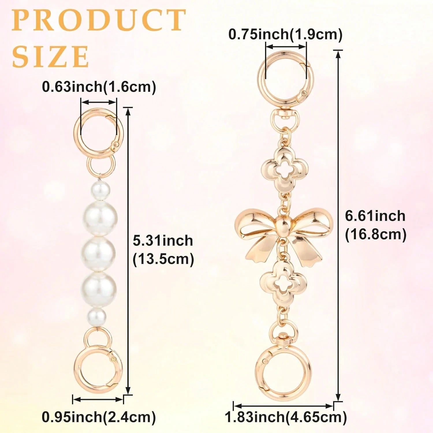 2 Pcs Gold Bow Bag Extender Chain Metal Pearl Purse Strap Replacement Bow Pattern Wallet Extender Chain Decoration For Purses Bags Wallet Fashion Acce