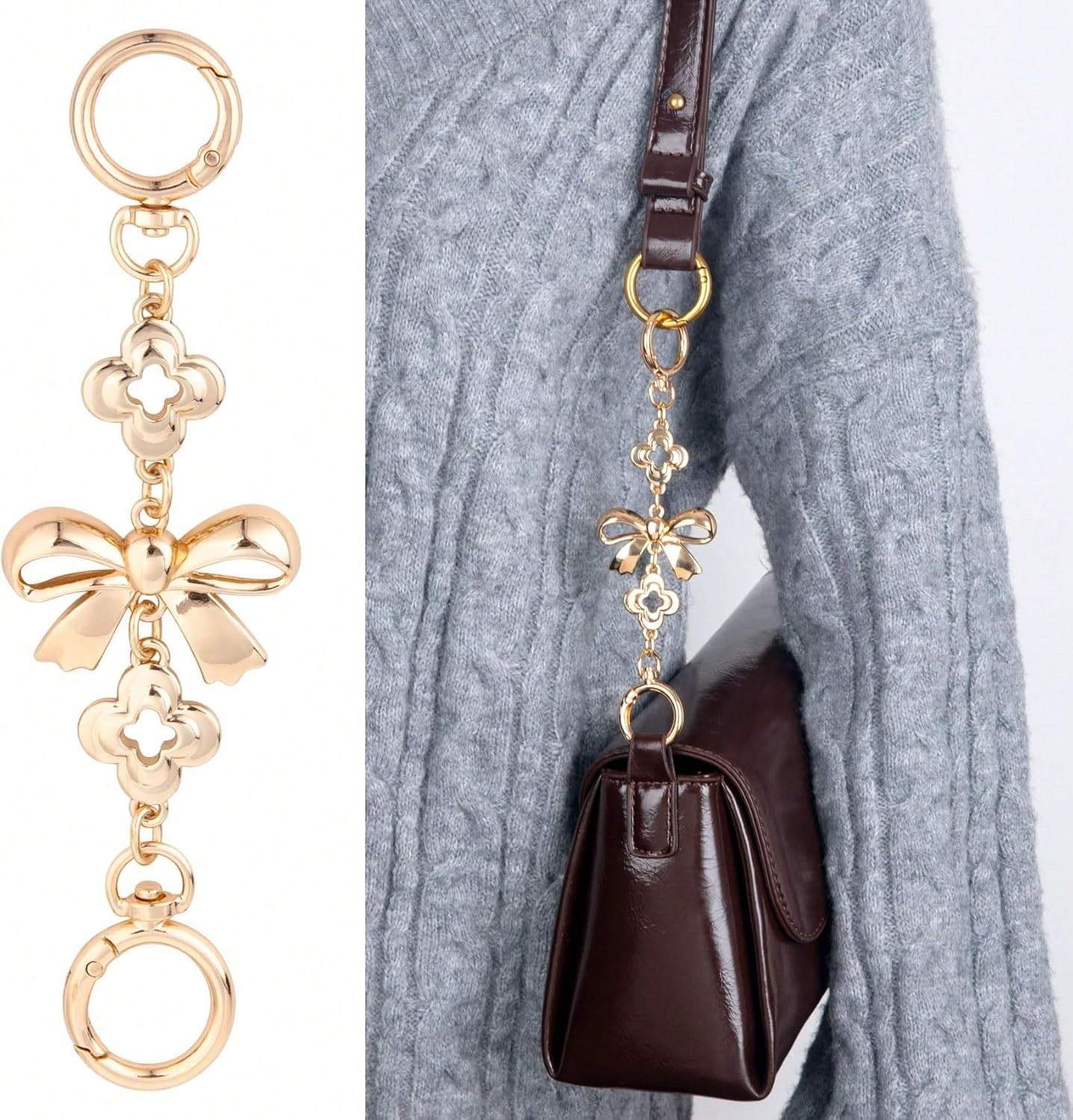 2 Pcs Gold Bow Bag Extender Chain Metal Pearl Purse Strap Replacement Bow Pattern Wallet Extender Chain Decoration For Purses Bags Wallet Fashion Acce