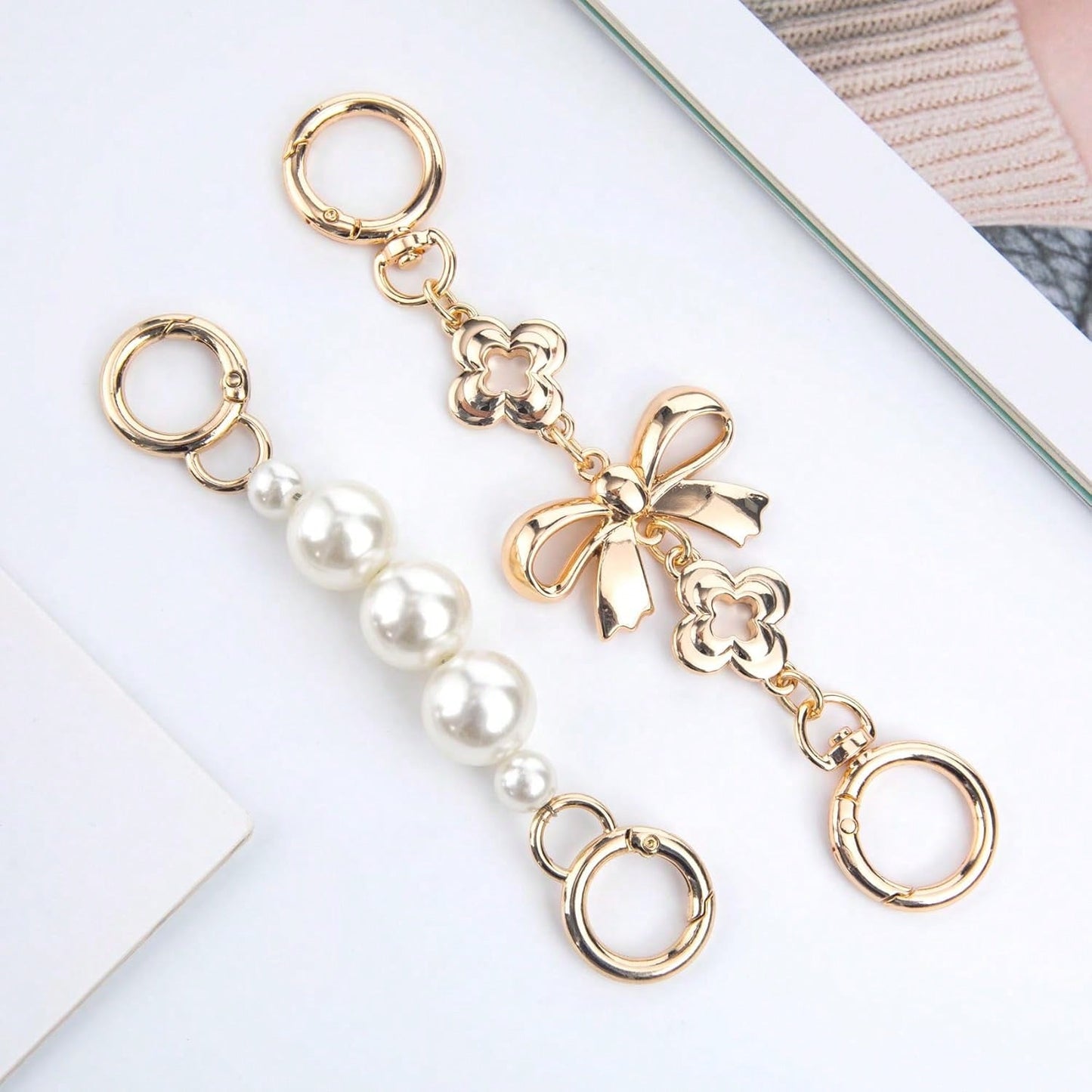 2 Pcs Gold Bow Bag Extender Chain Metal Pearl Purse Strap Replacement Bow Pattern Wallet Extender Chain Decoration For Purses Bags Wallet Fashion Acce
