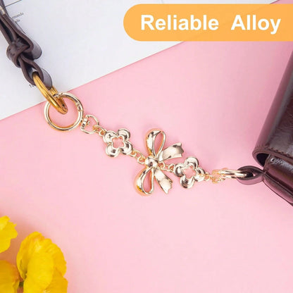 2 Pcs Gold Bow Bag Extender Chain Metal Pearl Purse Strap Replacement Bow Pattern Wallet Extender Chain Decoration For Purses Bags Wallet Fashion Acce