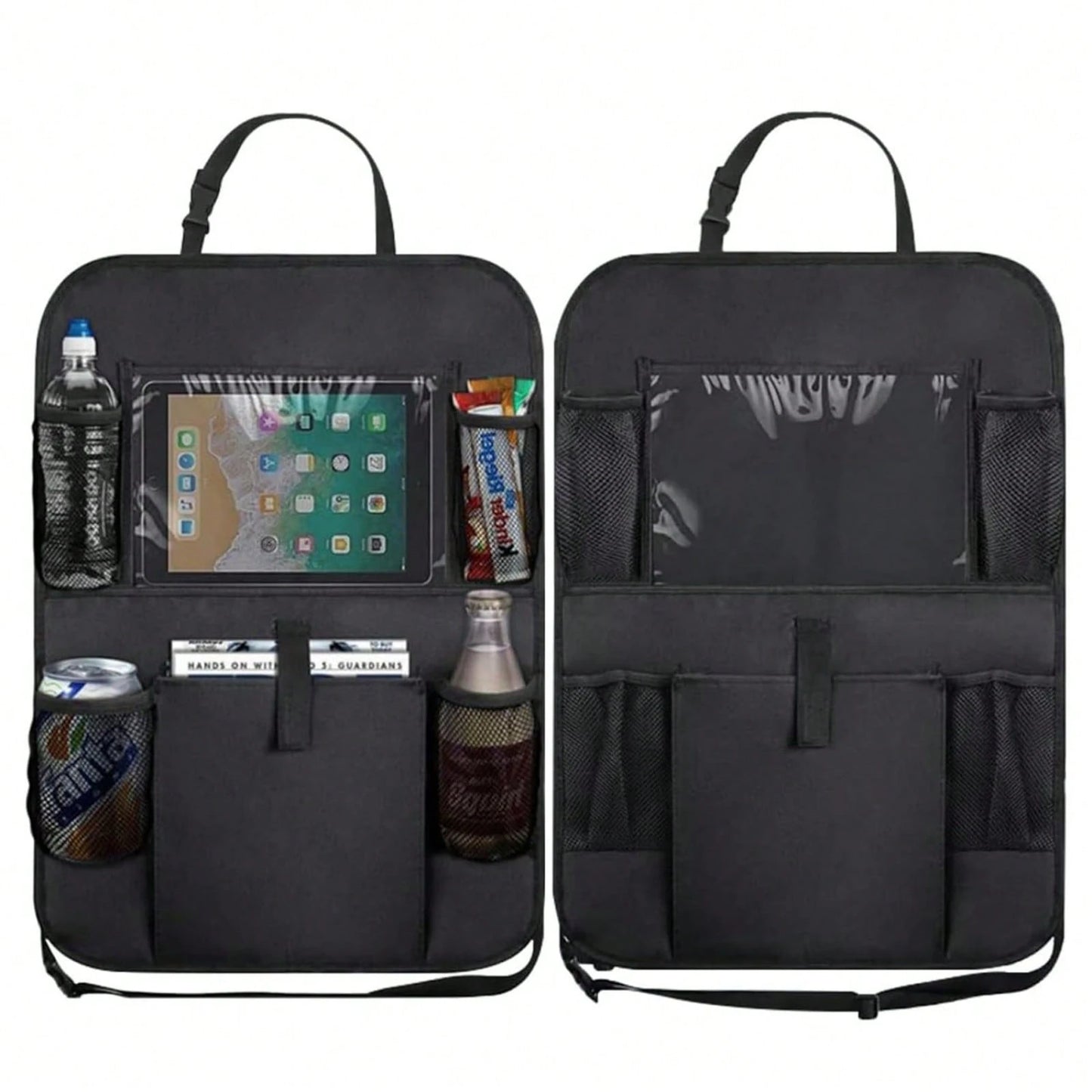 2-Piece Black Oxford Cloth Car Rear Seat Storage Bag With Multiple Pockets For Easy Storage, Suitable For All Car Models, Keeping Your Car Tidy And Orderly!