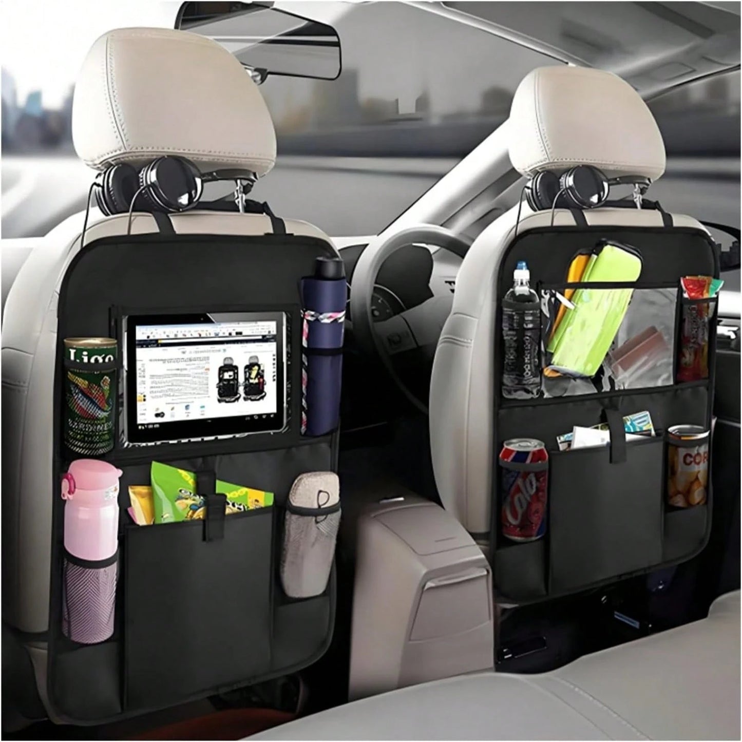 2-Piece Black Oxford Cloth Car Rear Seat Storage Bag With Multiple Pockets For Easy Storage, Suitable For All Car Models, Keeping Your Car Tidy And Orderly!