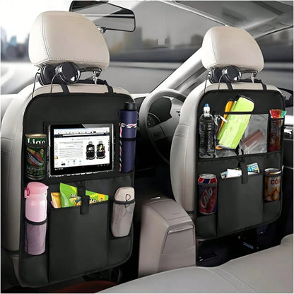 2-Piece Black Oxford Cloth Car Rear Seat Storage Bag With Multiple Pockets For Easy Storage, Suitable For All Car Models, Keeping Your Car Tidy And Orderly!