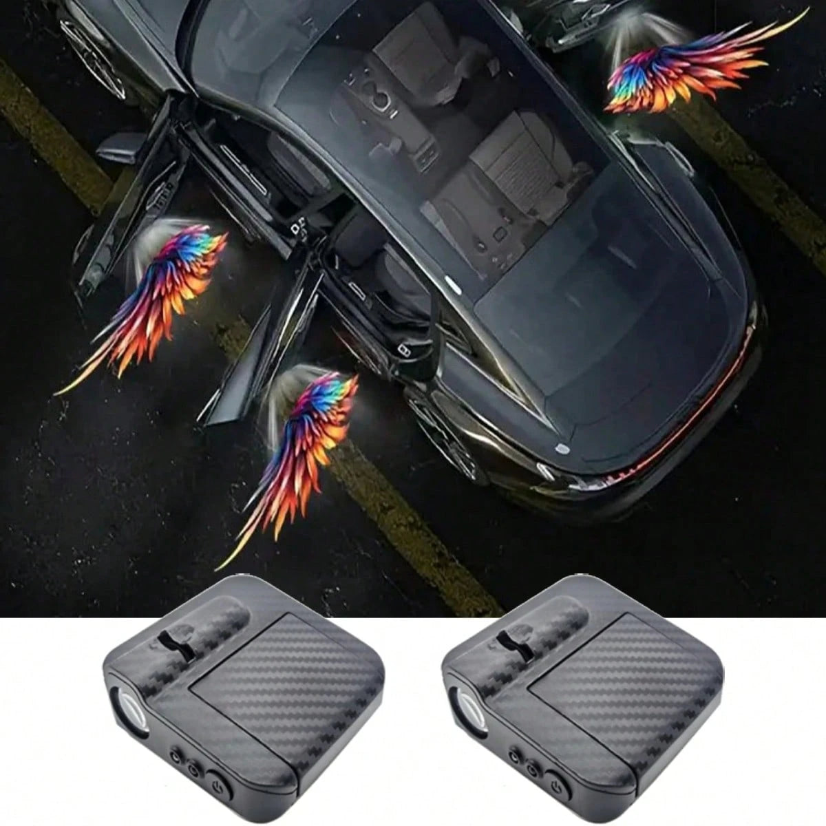 2 Pieces Angel Wing-Shaped Car Ambient Lights, Wireless Car Door Lights, Angel Wing Projector, LED Door Welcome Lights, Auto-Sensing Courtesy Lights, Car Decorations, Car Interior Accessories, Car Dec