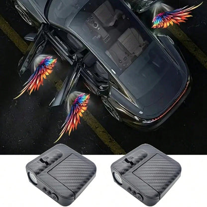 2 Pieces Angel Wing-Shaped Car Ambient Lights, Wireless Car Door Lights, Angel Wing Projector, LED Door Welcome Lights, Auto-Sensing Courtesy Lights, Car Decorations, Car Interior Accessories, Car Dec
