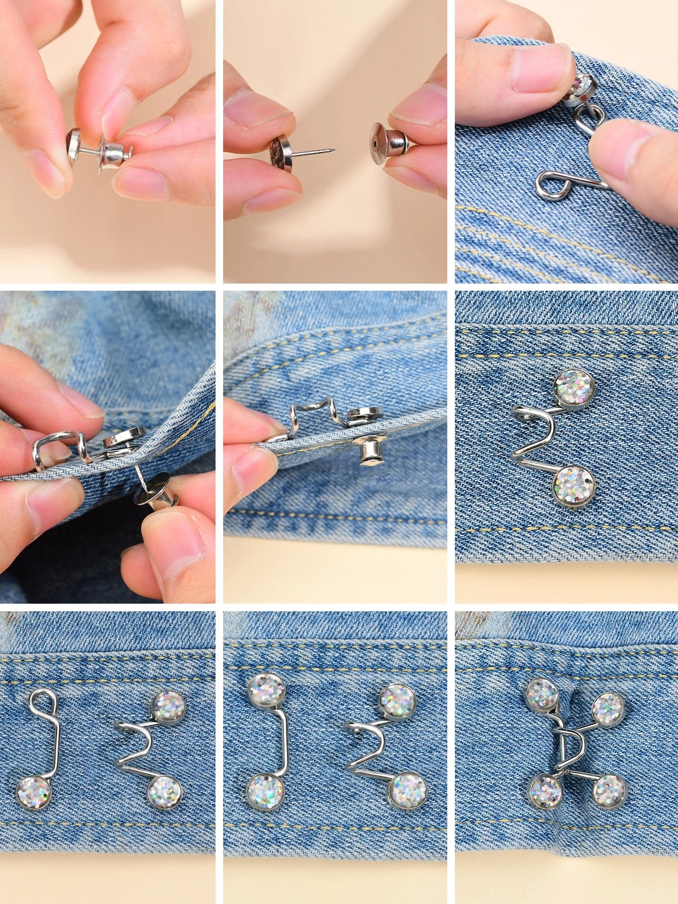 2 Sets-White Waist Buckle, Button, Clamp, Clothing Accessories
