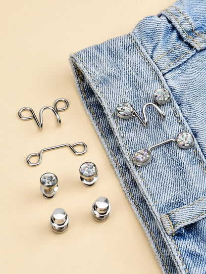 2 Sets-White Waist Buckle, Button, Clamp, Clothing Accessories