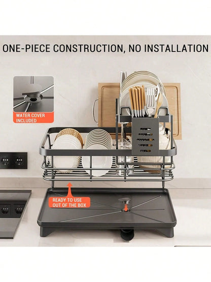 2-Tier Black Expandable Dish Drying Rack, Suitable For Kitchen Countertops, Large Dish Drainer With Pot Rack, Cup Rack, And Dish Rack For Iron Kitchen Counters And Sink Dish Racks - Large-Capacity Sto