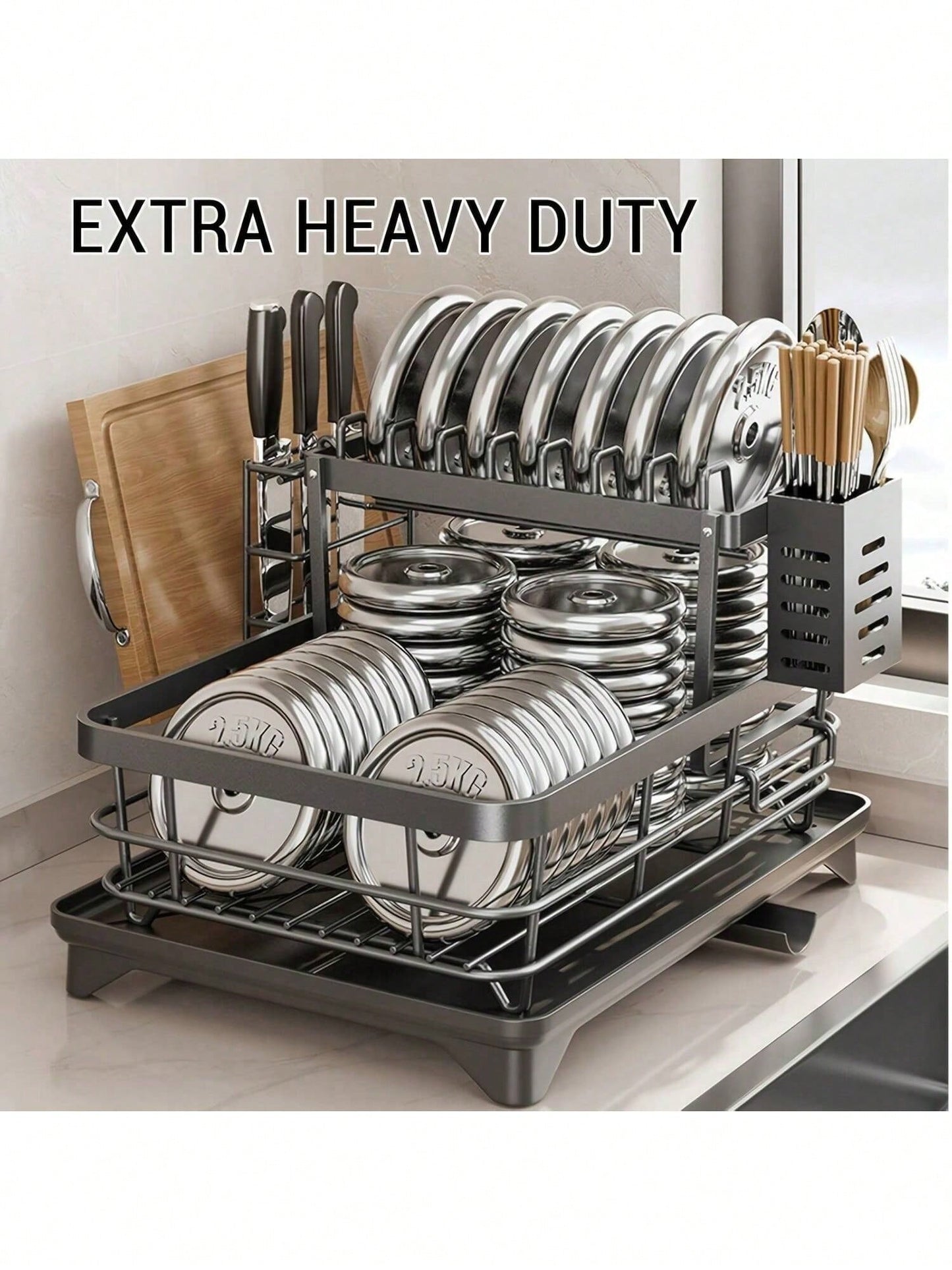 2-Tier Black Expandable Dish Drying Rack, Suitable For Kitchen Countertops, Large Dish Drainer With Pot Rack, Cup Rack, And Dish Rack For Iron Kitchen Counters And Sink Dish Racks - Large-Capacity Sto