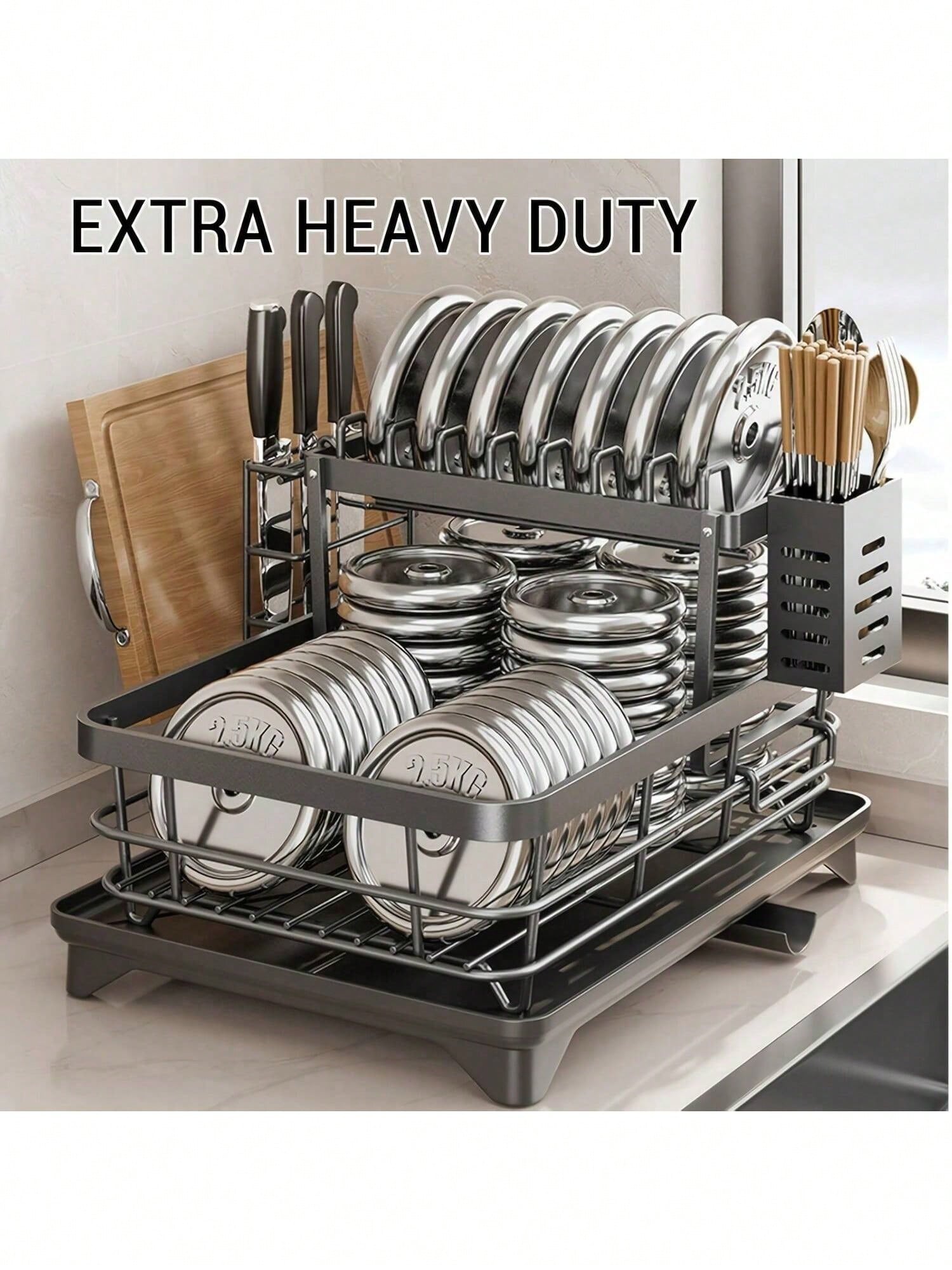 2-Tier Black Expandable Dish Drying Rack, Suitable For Kitchen Countertops, Large Dish Drainer With Pot Rack, Cup Rack, And Dish Rack For Iron Kitchen Counters And Sink Dish Racks - Large-Capacity Sto