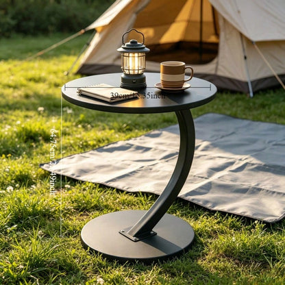 2-Tier Outdoor Patio Side Table, C-Shaped Weather Resistant Faux Marble End Table With Sturdy Metal Frame, Perfect For Garden, Backyard, Balcony, Poolside, Small Spaces, Indoor & Outdoor Use, For Camp