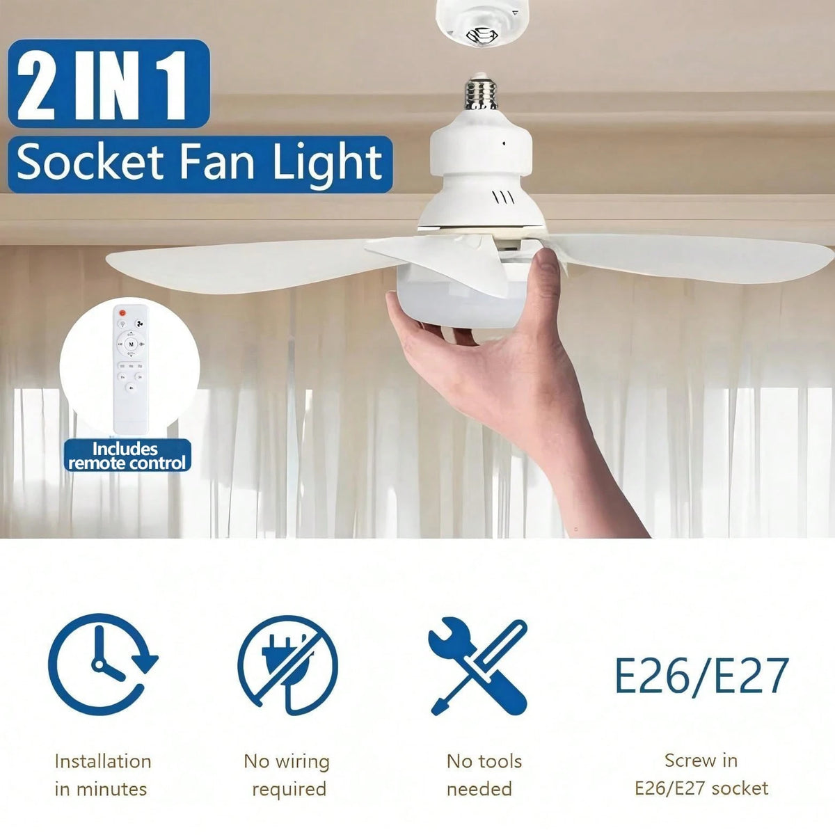 20.5" 40W Ceiling Fan Light With Remote, 3000K-6500K & 3 Quiet Speed, 1/2/4H Timer & Night Light, E27 Easy Install Ceiling Fans For Bedroom, Kitchen, Dining & Patio Use (White)