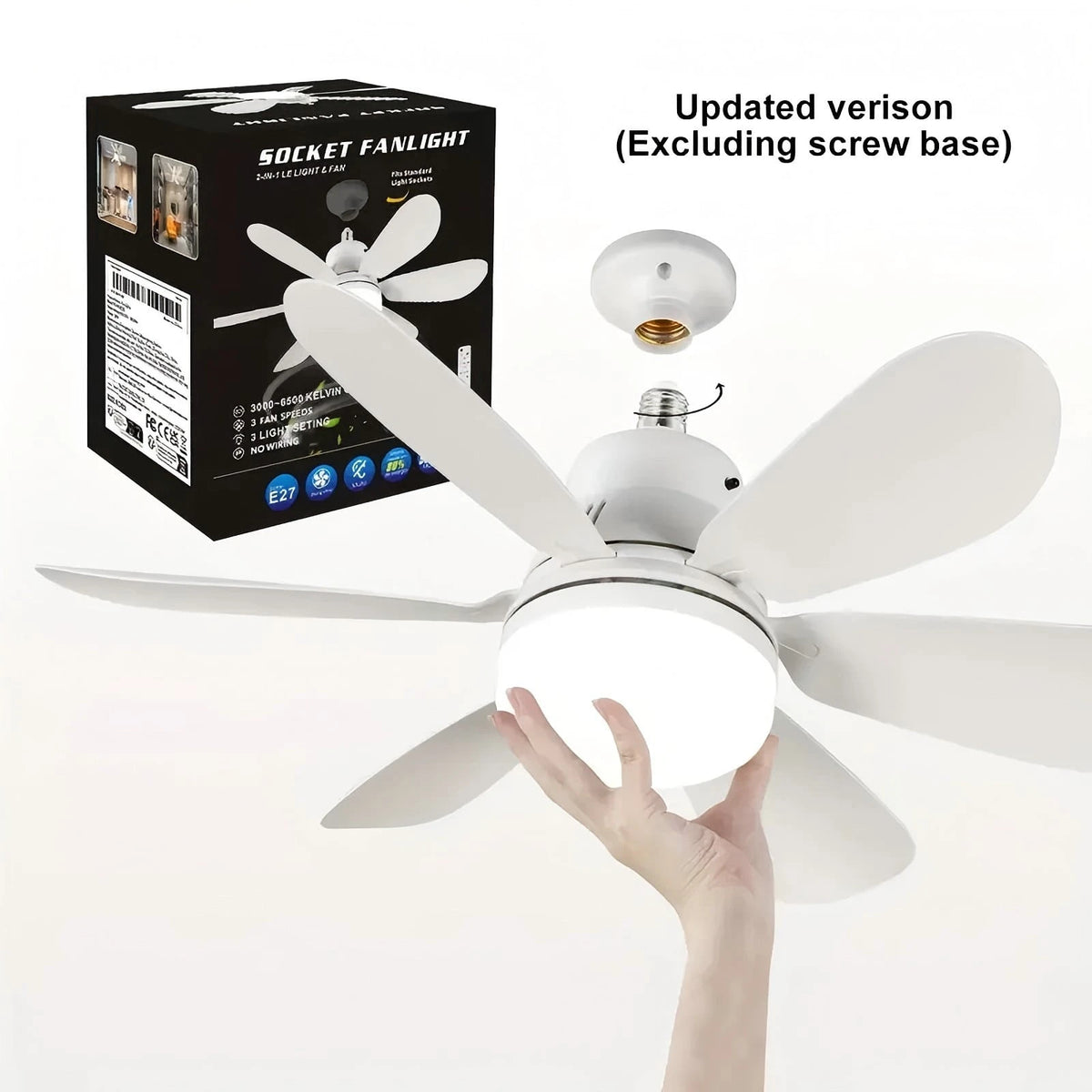 20.5" 40W Ceiling Fan Light With Remote, 3000K-6500K & 3 Quiet Speed, 1/2/4H Timer & Night Light, E27 Easy Install Ceiling Fans For Bedroom, Kitchen, Dining & Patio Use (White)